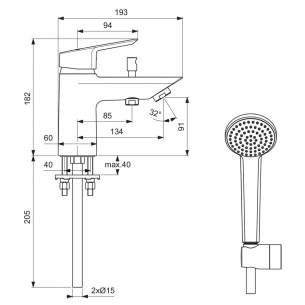 Ideal Standard Tesi Brassware -  Tesi 1 Hole Bath Shower Mixer B1957aa