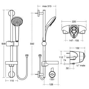 Trevi Compact Thermostatic Shower Valves -  Trevi Ctv Thermo Mixer Ev With Kit