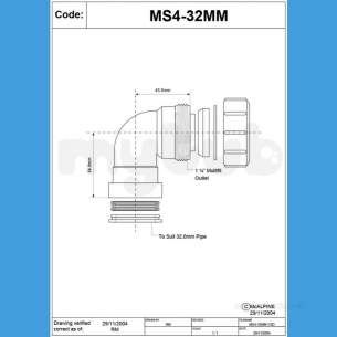 Mcalpine Metalic Traps and Waste -  Multifit Bend 32mm Pf X 1.25 Inch M/fit Ms4