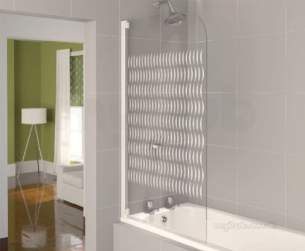 Aqualux Aqua Ranges -  Fbs0322aqu Polished Silver Aqua 4 Etched Glass Half Frame Bath Screen 1400x800mm