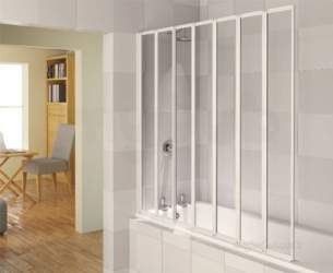 Aqualux Aqua Ranges -  Fbs0325aqu White Aqua 4 Clear Glass 7-fold Bath Screen 1430x1400mm
