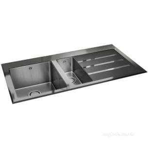 Carron Trade Sinks -  Silhouette Black Glass Kitchen Sink With 1.5 Bowl And Right Hand Drainer