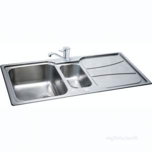 Carron Trade Sinks -  Zeta Polished Reversible Kitchen Sink With Large Square 1.5 Bowl And Drainer