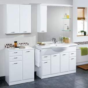 Flabeg Cabinets And Mirrors -  Hib 993.201115 White Denia 1100mm Bathroom Vanity Base Unit Four Doors Two Drawer