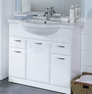 Flabeg Cabinets And Mirrors -  Hib 993.208515 White Denia 850mm Bathroom Vanity Base Unit Three Doors Two Drawer