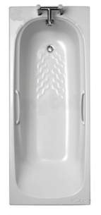 Jacuzzi Acrylic Baths and Panels -  White Denio Space Saving Two Tap Hole Bath With Chrome Grips 1500x700x8 Mm
