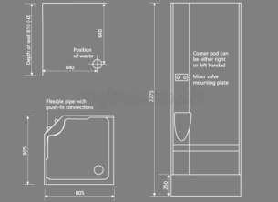 Coram Shower Pods -  Coram Cc8080nw Corner Shower Pod Chrome Plated Door Only