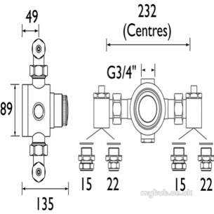 Gummers Commercial Showers -  Sirrus Grp Mixing Valve-15 And 22mm Comp Ch