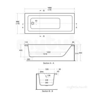 Ideal Standard Art and design Baths -  Ideal Standard Ventuno Ws Bath 170 X 70 White No Tap Holes 130l